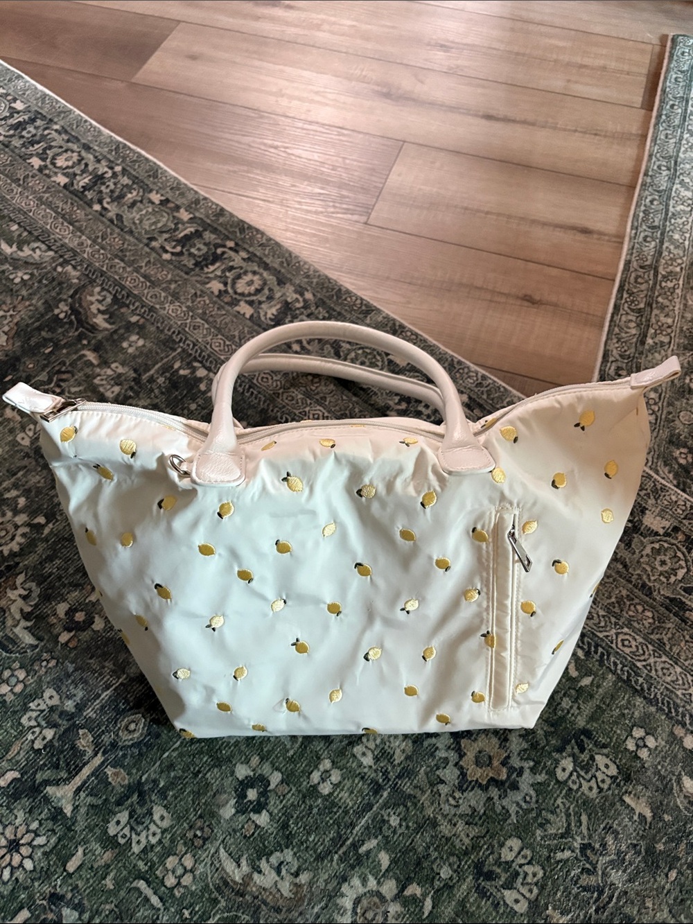 White Tote Bag with Gold Lemon Accent - Women Bags